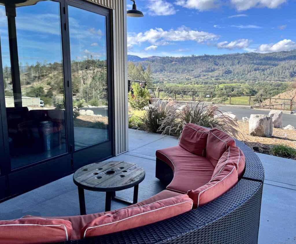 Patio sofa with blue sky