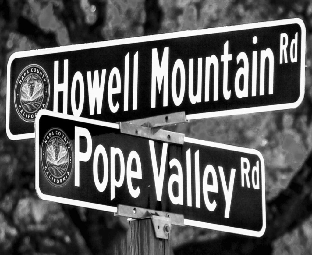 Pope Valley / Howell Mountain road sign