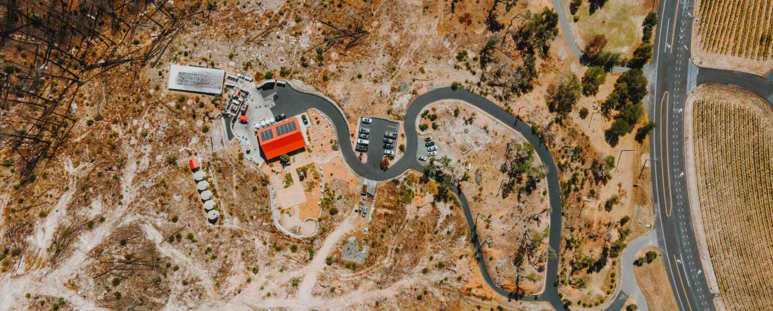 aerial view of fire damage